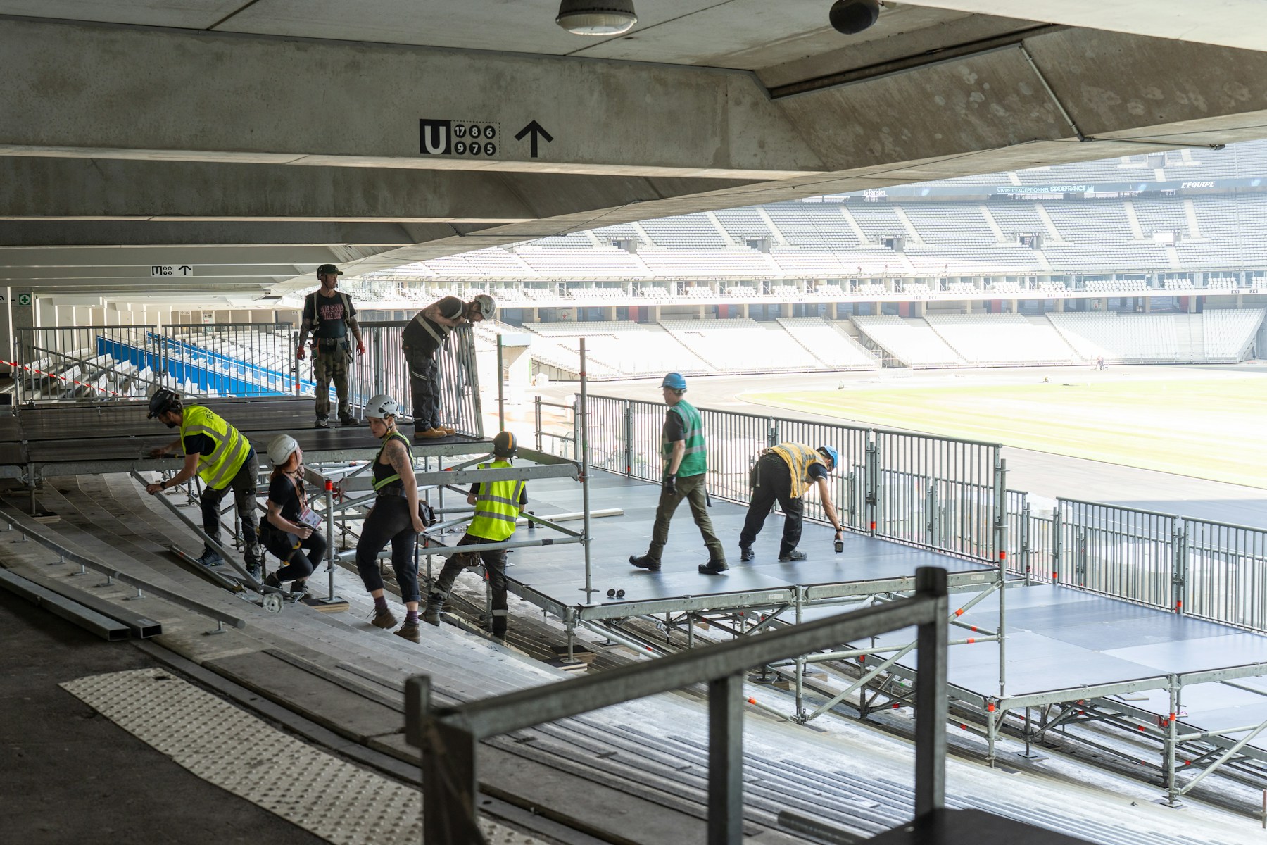 Event crew preparing a venue stage
